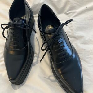 Zara Black Pointed Toe Platform Vegan Leather Oxfords 39/9